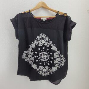 Maurices Black Blouse with White Floral Design